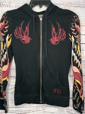 Harley Davidson Vintage Zip Up Hoodie Black Biker Women Size Size XS A4 READ